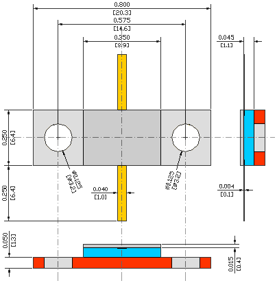 400W, 0.96GHz, ALUMINUM NITRIDE FLANGED POWER RESISTORS USMRPFS22522530AN-400W-0G96 flange mechanical data - model FL07S